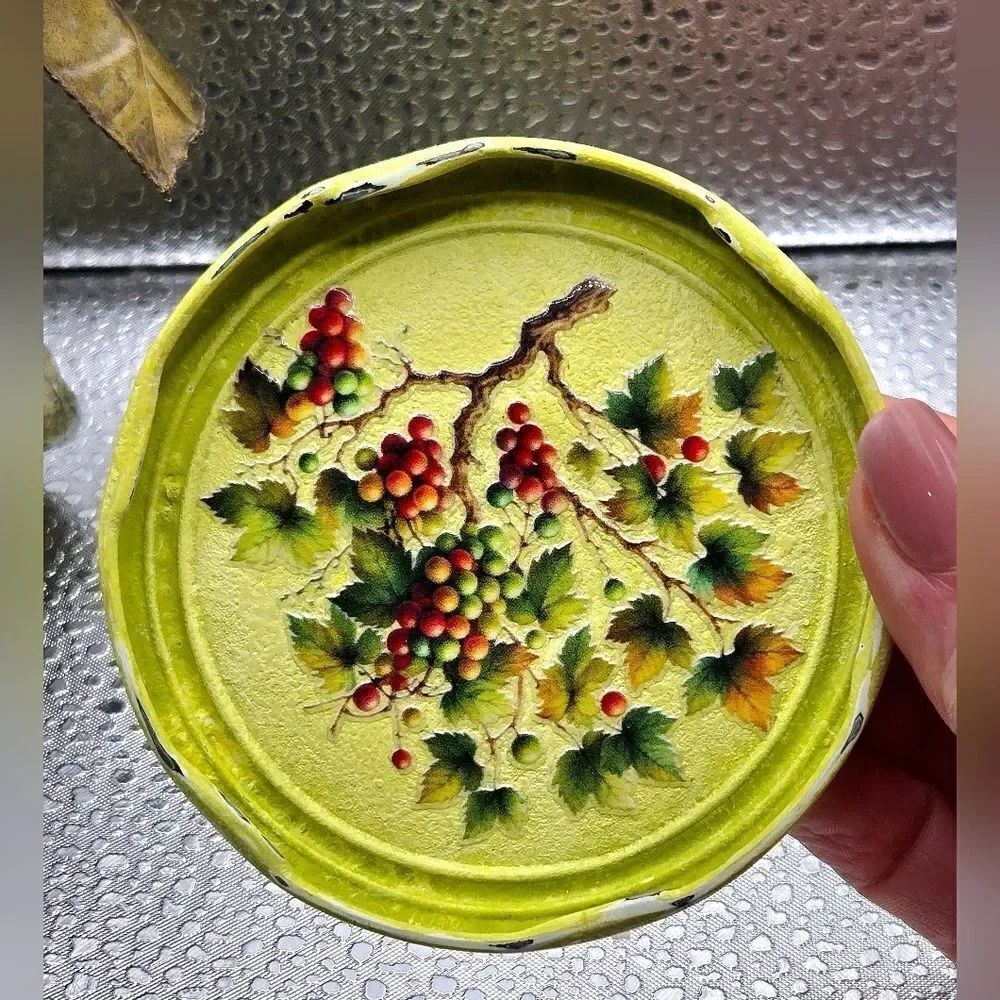 "5/$40" Altered Upcycled Jar Lid Yellow Green Grapes Fruit Fridge Magnet